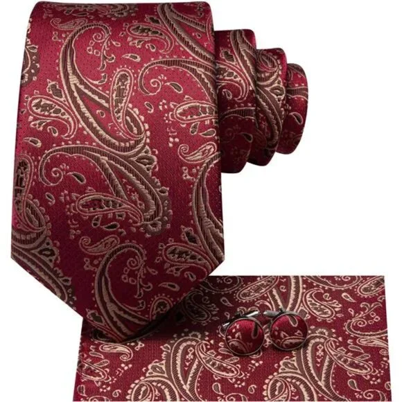Silk Paisley Ties for Men Necktie Pocket Square Cufflinks Set Foral Tie Sets - Picture 2 of 7